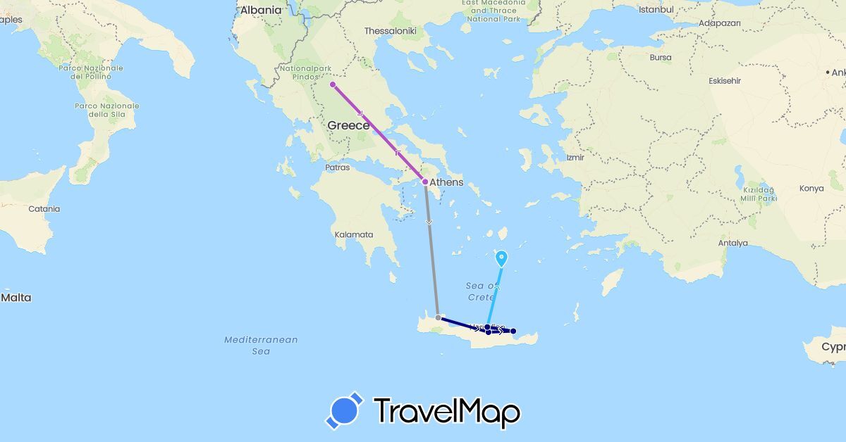 TravelMap itinerary: driving, plane, train, boat in Greece (Europe)