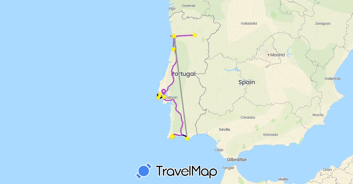 TravelMap itinerary: driving, plane, train in Portugal (Europe)